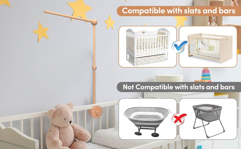 Wooden Baby Crib Mobile Arm - Baby Mobile Hanger Arm (33 inch, Natural Beech Wood) -Mobile Arm for Crib, Mobile Holder for Crib, Baby Girl Nursery Decor(Wooden Color)